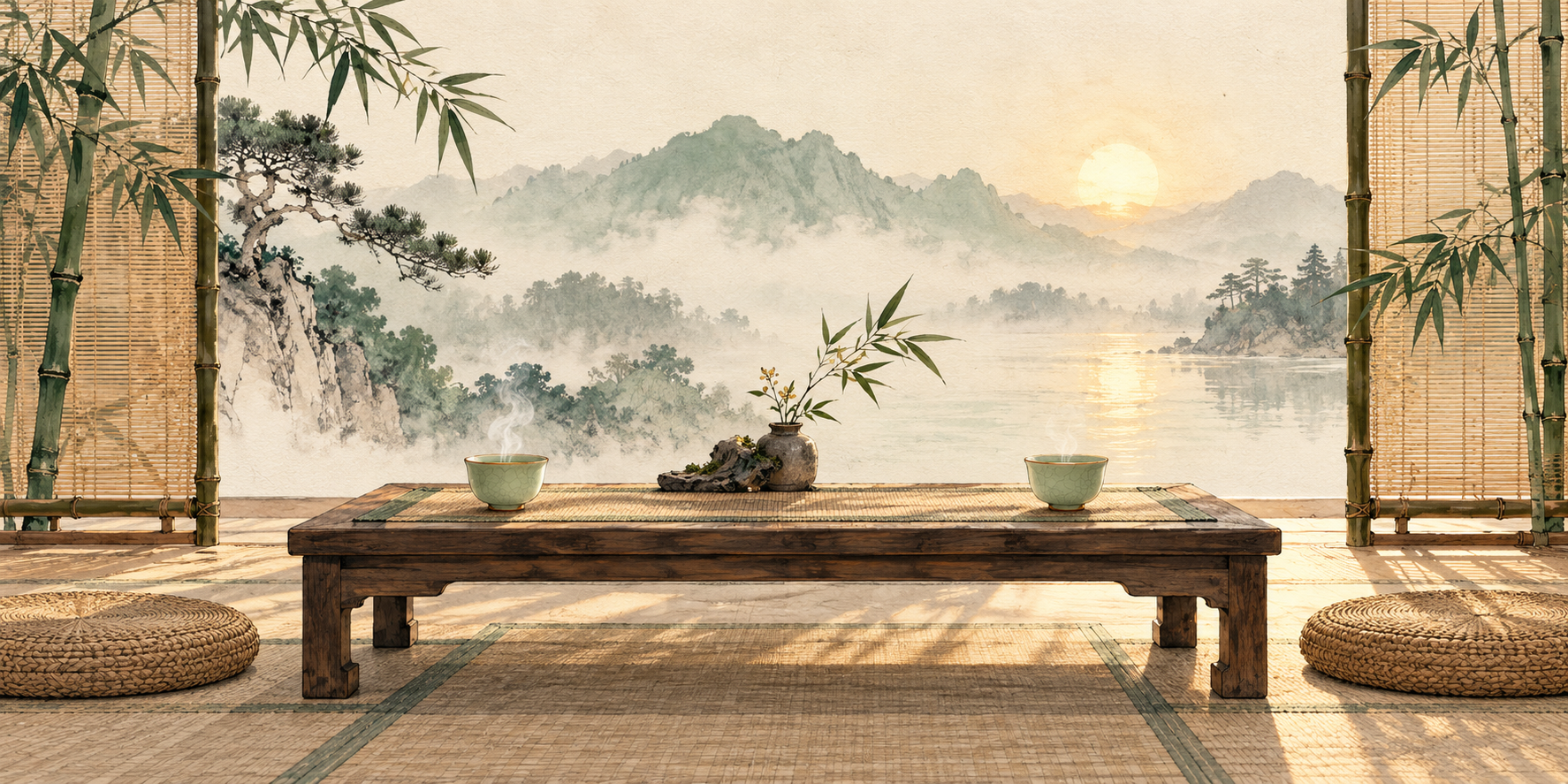 配合文章主题的山水与生活意境插画