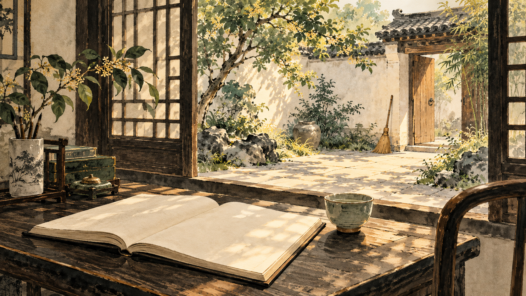 呼应本篇思考主题的中式水墨意境插画